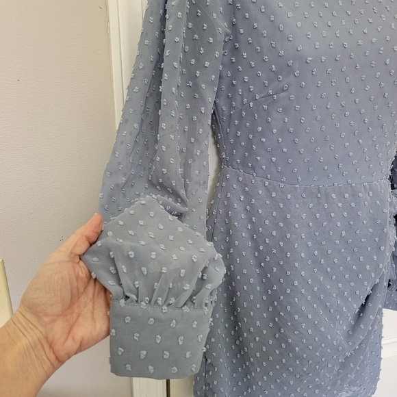 NWT Lulus Much Love Light Blue Swiss Dot Long Sleeve Tie Front Mini Dress XS - Picture 5 of 12